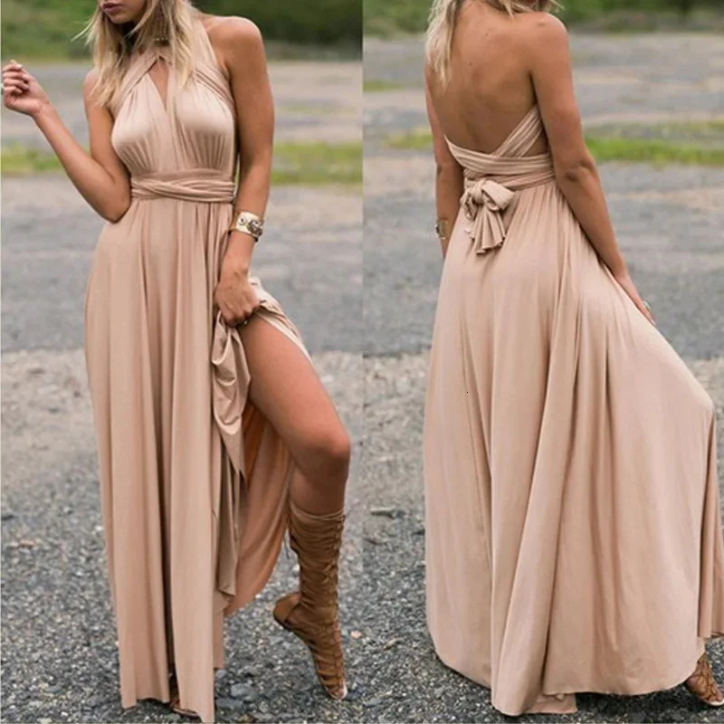Fashion Multi-worn V-neck Vestidos De Fiesta Women Long Dress Sexy Strapped Lady Summer Maxi Dress 250616
