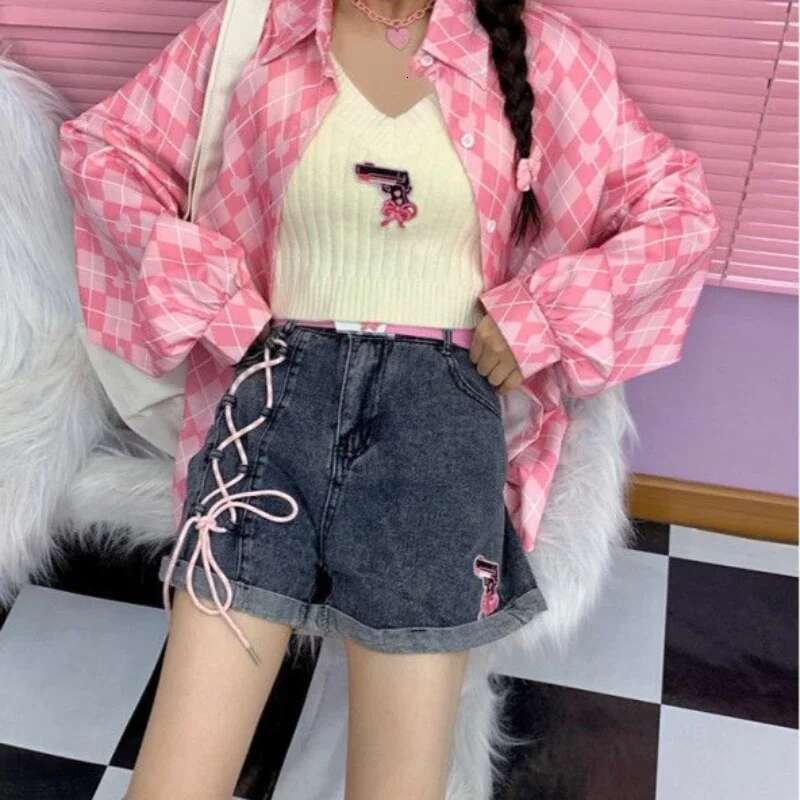 Kawaii High Waist Denim Shorts for Women Low Price Youthful XL Japanese 2000s Style Y2k Vintage Elasticty Short Jean Pants Woman