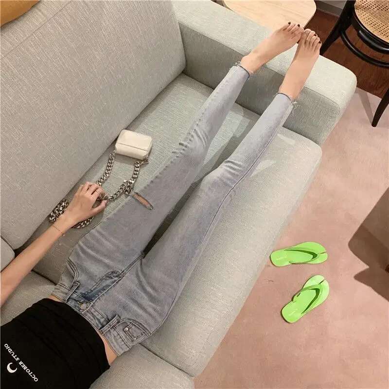 Pencil Slim Fit Womens Cropped Jeans Skinny Cowboy Pants for Woman Spring Harajuku Fashion Z Basics Clothing Emo Pipe Trousers