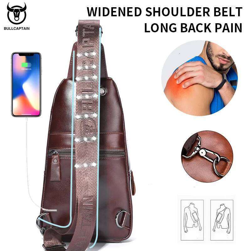 BULLCAPTAIN 2023 The Latest Large Capacity Casual Men's Messenger Classic Leather Chest Bag XB 127