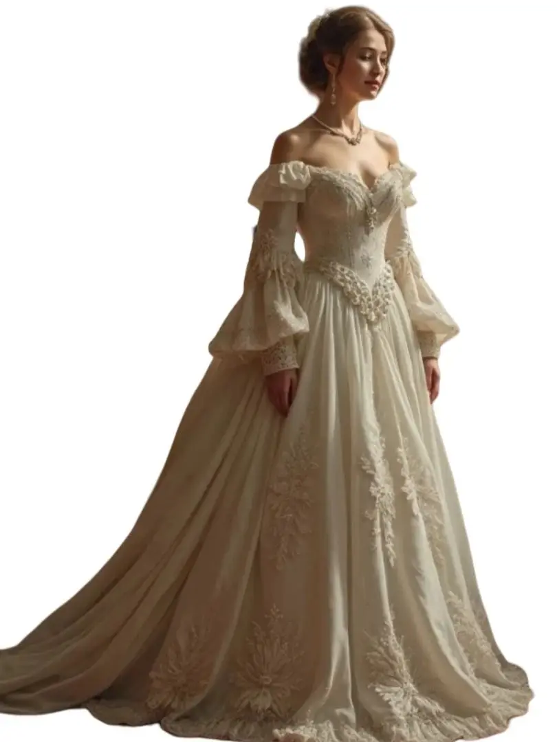 Vintage Victorian Wedding Dress Off Shoulder Long Sleeves Princess Bridal Gown Lace Appliques Corset Medieval Dress Customized