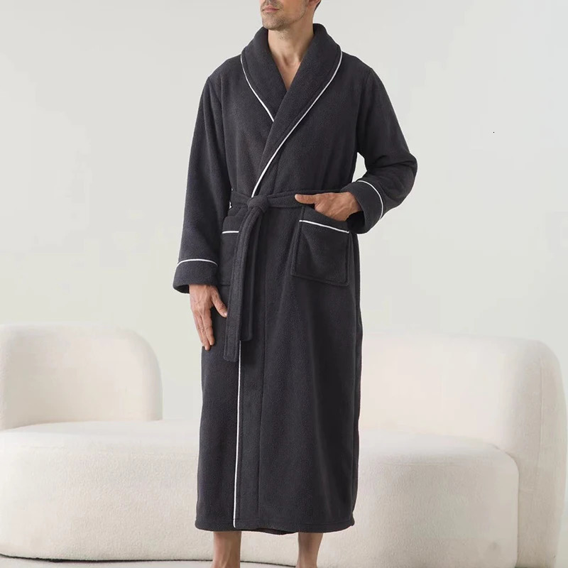 ious Men s Plush Shawl Collar Bathrobe with Cozy Long Sleeves and Belt Stay Warm Stylish in this Soft Spa Robe 250614