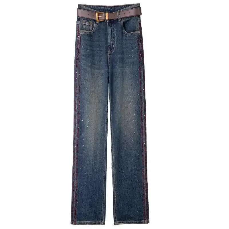 Womens Jeans Wide Leg Medium Female Cowboy Pants Waist Wash on Sale Teenagers Shiny Top Selling Vintage Wholesale Emo Trousers
