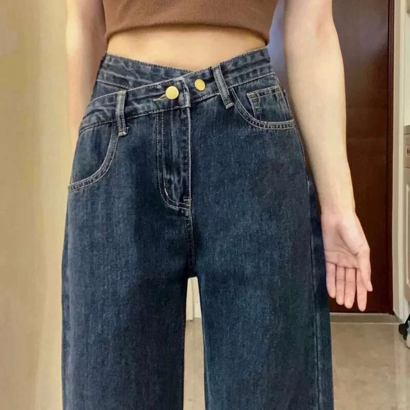 Straight Leg South Korea Cowboy Pants for Woman With Pockets Womens Jeans Vibrant Loosefit Clothes Emo New In R Pant A Trousers