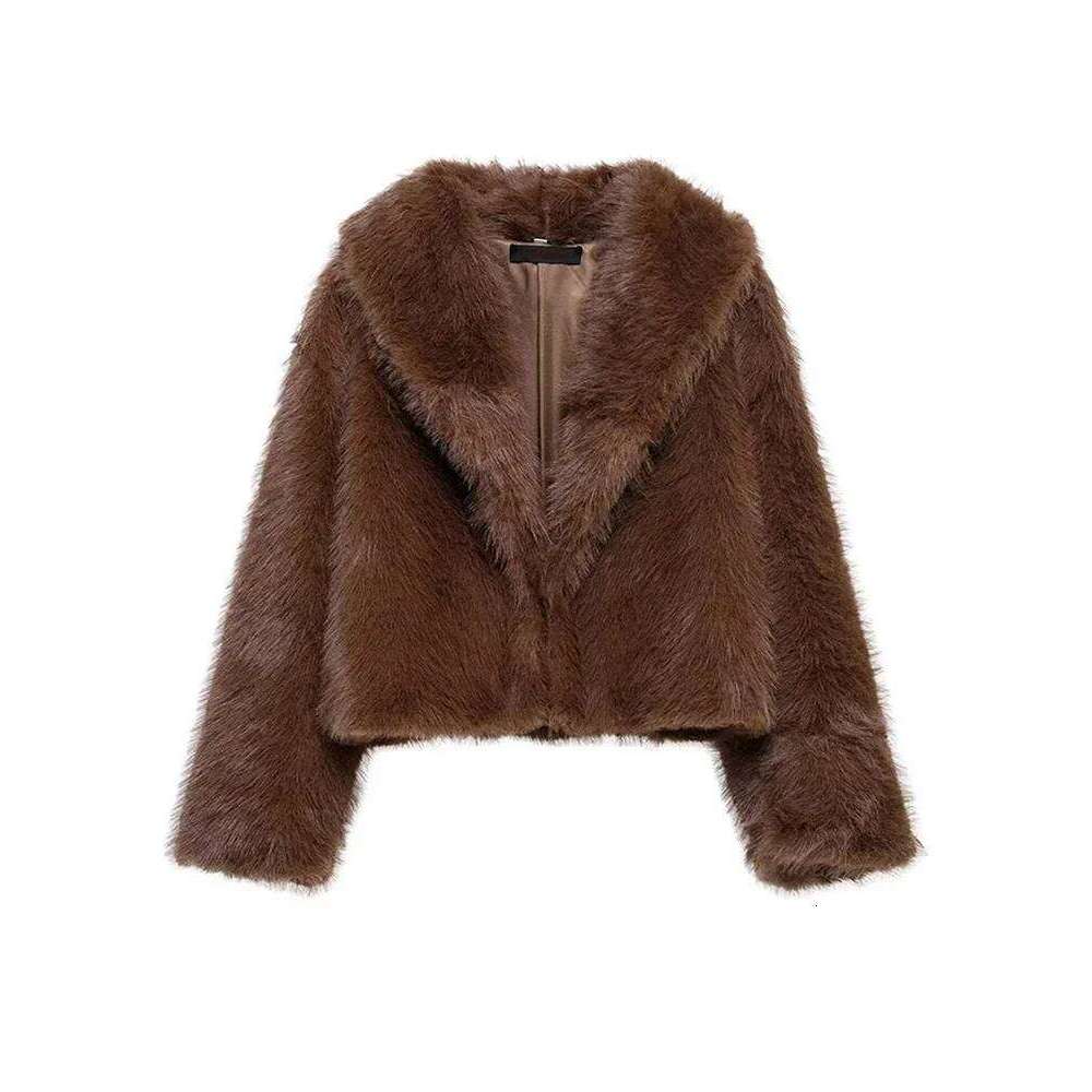 Fashion Faux Fur Coat for Women Casual Solid Lapel Long Sleeve Lady Jacket 2024 Elegant Winter Warm Thick Female Outwear