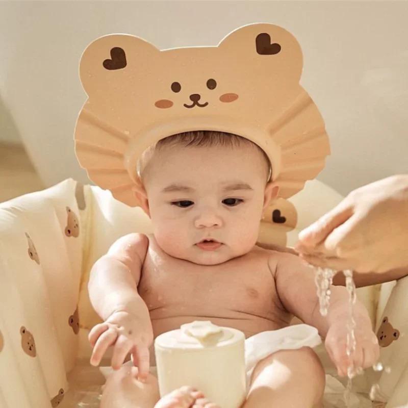 Cartoon Bear Baby Shower Cap Foam Shampoo Cap Soft Hair Wash Hat for Kids Bath Shower Hair Hat Child Protect Head Cover Cap 250617