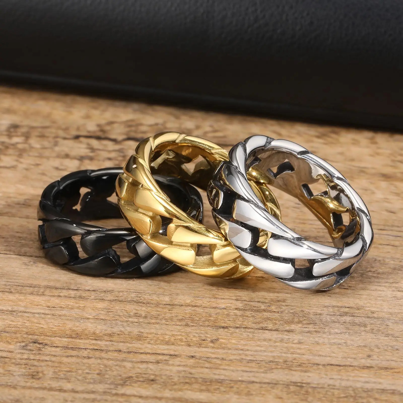 7MM Stainless Steel Ring for Men BoysHollow Hard Curb Link Chain Biker Ring Bands RingStylish Jewelry Gifts 250616