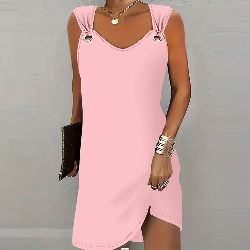 Womens Fashionable Casual Solid Color Suspender Dress Sleeveless Summer Comfortable Skirt 250616