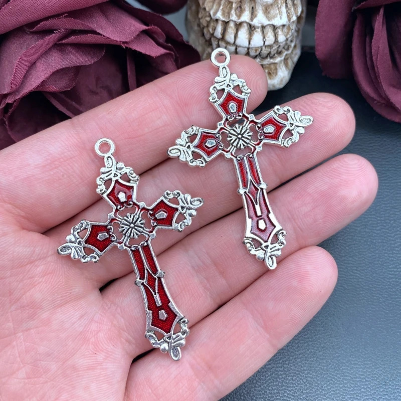5pcs 55*36mm Gothic Enamel Bloody Red Black Cross Charms Charms Fit Jewelry Making DIY Jewelry Findings 250609