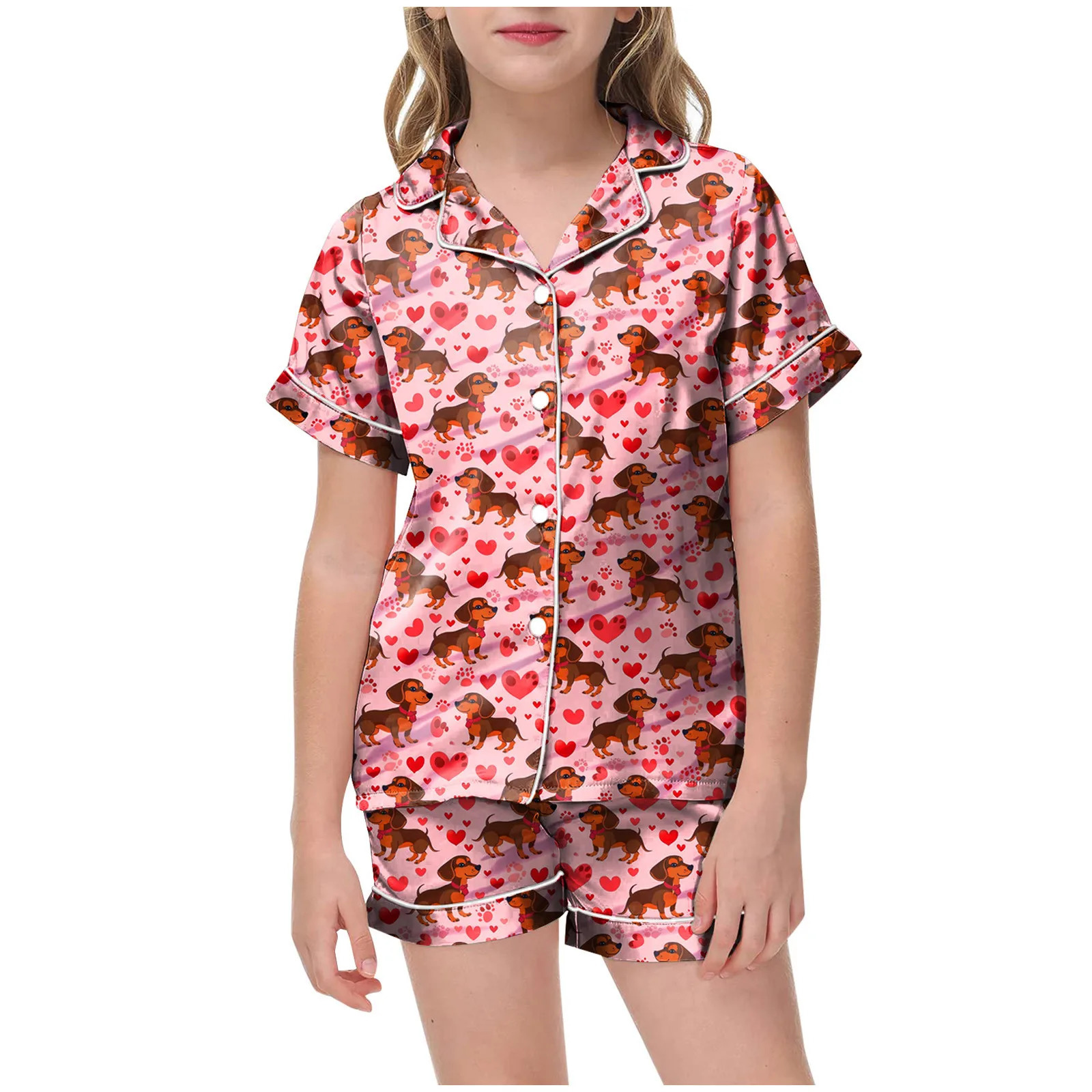 Pants Hoodie Girls Cute Printed Lapel Short Sleeve Shorts Children Pajama Set 2 PC Set Baby Boys Christmas Sleepers 250617