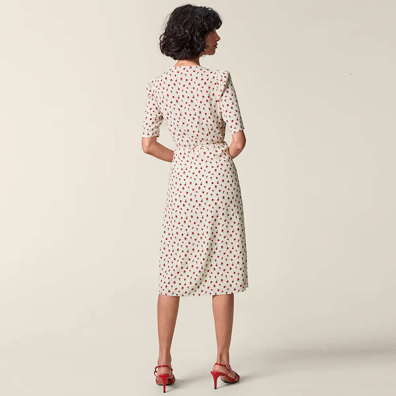 Clothes Women Designer Womens Dresses Robe 114 Summer 2025 New Floral V-neck Short Sleeve Mid-length French Tea Break Wrap Dress with Straps