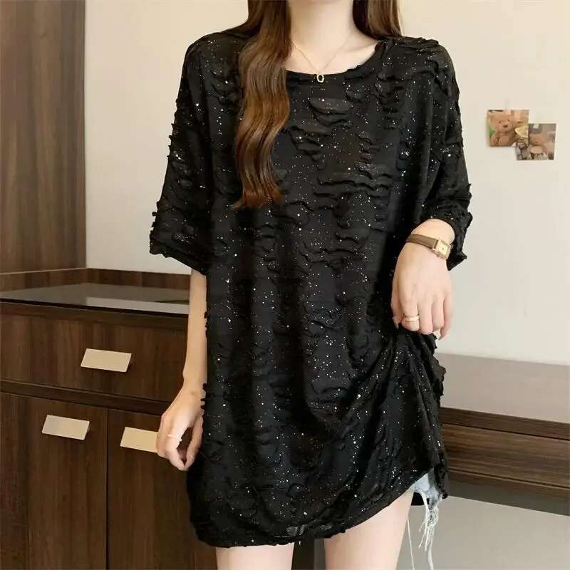 Short Sleeve T Shirt for Women Baggy Woman Tops Clearance Tee Y2k Fashion Korea Polyester Korean Popular Clothes Clothing Sale