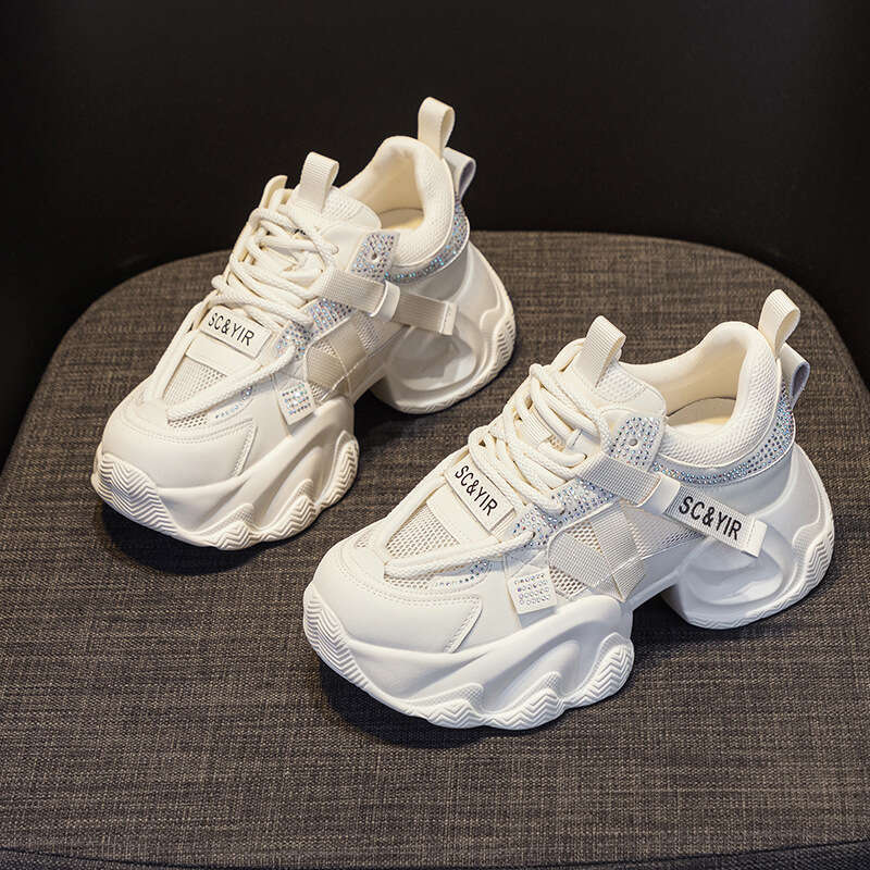 Dad Sneakers Thick Sole Hidden Wedge New 2025 Summer New 8Cm Internet Celebrity Style Casual Versatile Fashion Lace-Up Women