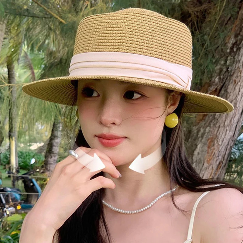 Fashion Summer Women Wide Brim Natural Straw Hat Chapeau Female Sun Hats Boater Panama Beach Hat 250616