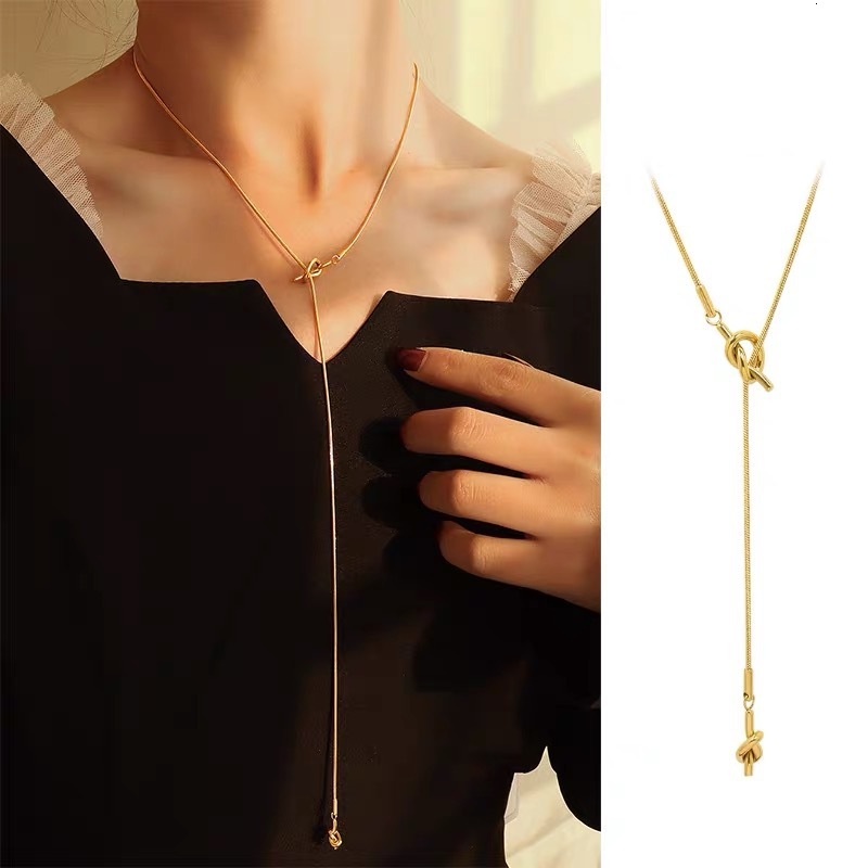 Fashion Light Style Simple Personality Knotted Necklace for Women Design Titanium Steel Non-Fading Jewelry