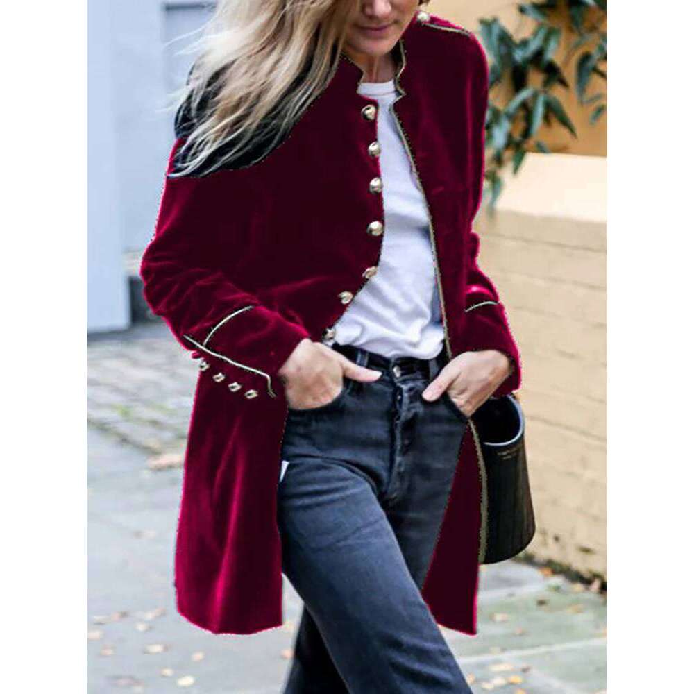 Women Autumn Winter Warm Veet Jackets Female Streetwear Loose Casual Long Sleeve Coat Patchwork Multiple Buttons Solid Outwear