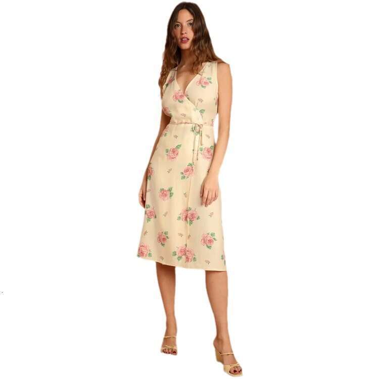 Sexy June Vestidos Elegantes Women Dresses Black Dress N489 Summer 2025 Printed Over-the-knee Mid-length French Tea Break Sleeveless Dress