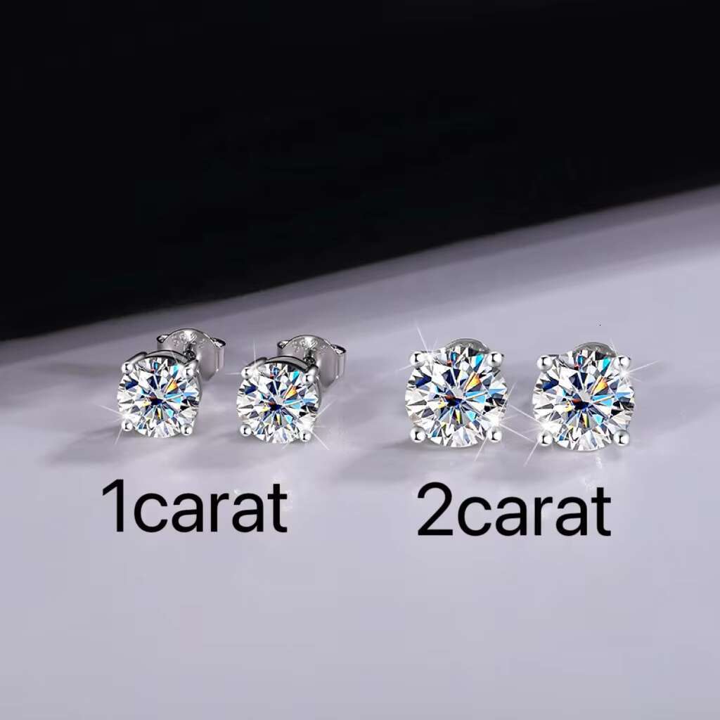 High Quality Color 0.3cT-2Ct Moissanite Earring Classic Four Claw Diamond 925 Sterling Silver Stud Earring Platinum Gold Plated