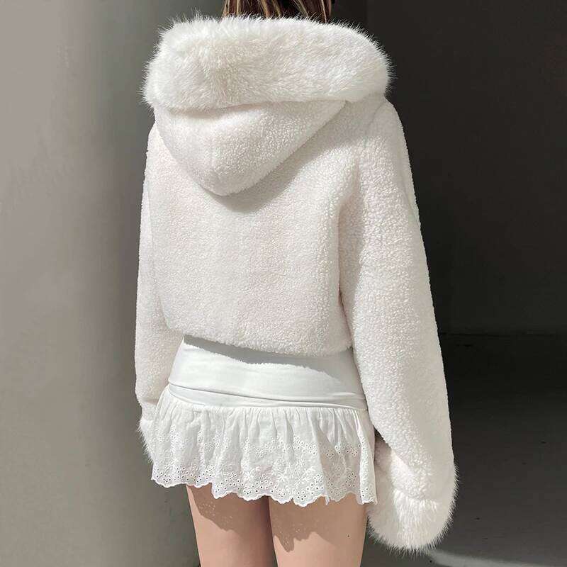 HEYounGIRL Faux Fur Hooded Coat Women Fashion High Street Fluffy White Snow Jacket Winter Warm Slim Outwear Stylish Lady Outfits