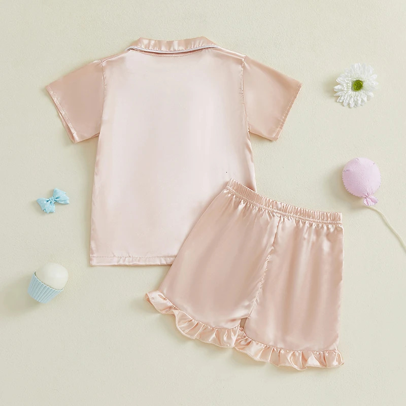 Pudcoco Infant Kids Baby Girls Summer 2Pcs Pajama Sets Short Sleeve Lapel Solid Color Shirt Shorts Sleepwear 1-10T 250617