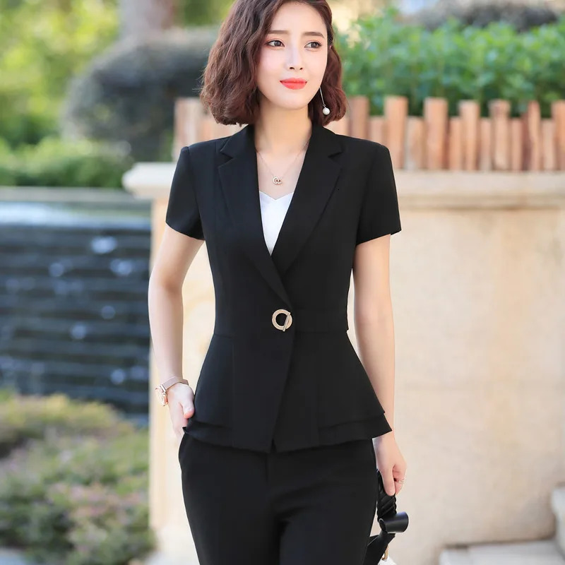 Naviu Women Pants Suit Summer Fashion Short Sleeve Slim Blazer and Trousers Business Temperament Office Lady Work Wear 250612