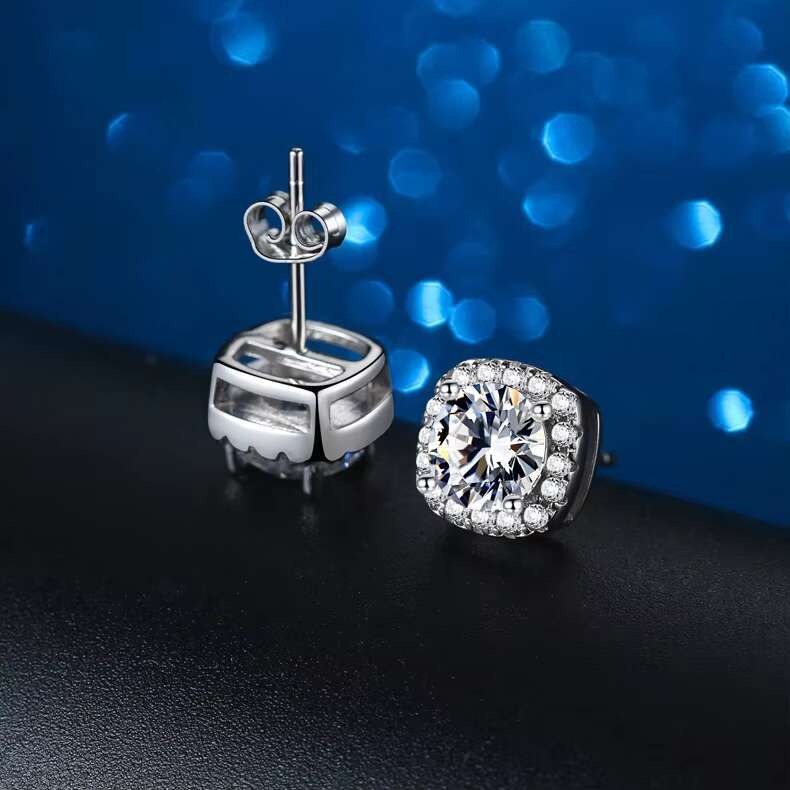 Trendy Womens Moissanite Stud Earrings 925 Sterling Silver Hypoallergenic Wedding Jewelry Fashion