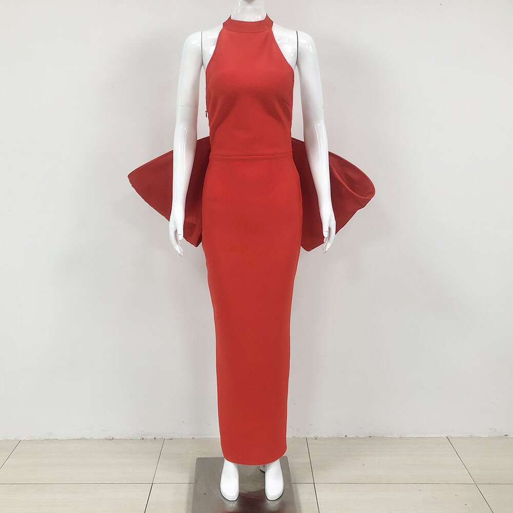 Summer and Autumn Women's Long Style with Large Bow, Slim Fit Bandage Dress, New Dress