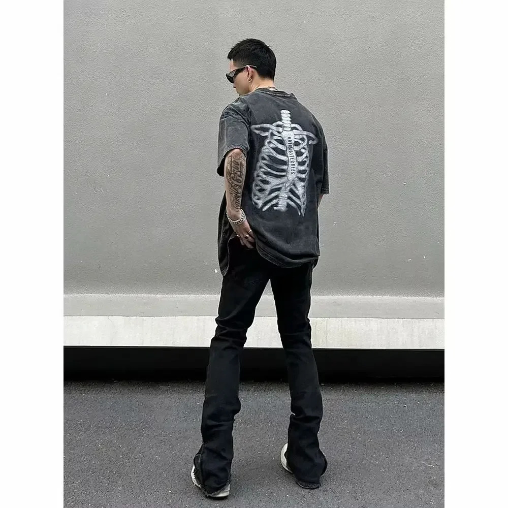 American Style Fringe Side Zip Jeans Mens Trendy Straight Leg Slimming Pants Casual Scene High Street Style Micro Flared Waist 250616