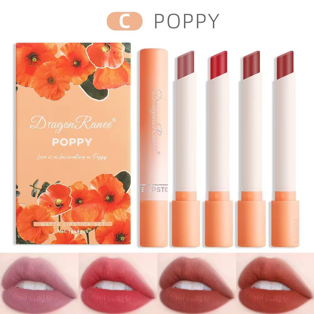 4pcs/set Creative Cigarette Lipstick Velvet Matte Long Lasting Lip Stick Sexy Non-Stick Cup Waterproof Lips Makeup happy