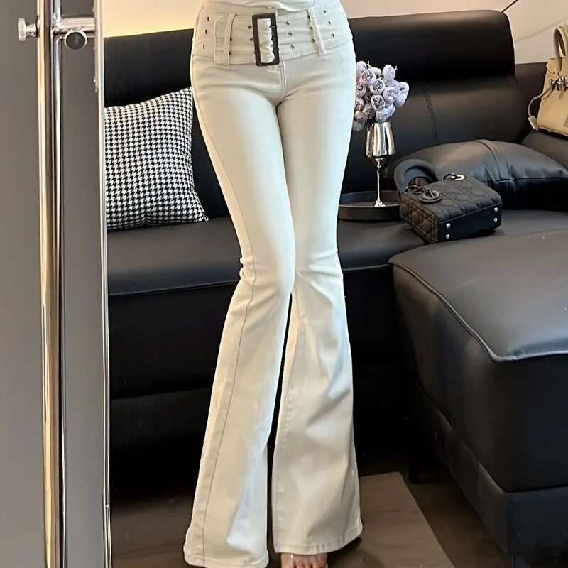 Skinny Flared Trousers Slim Fit High Waist Shot Cowboy Pants for Woman Gyaru Wide Leg Trend 2025 Stylish Z R Womens Flare Jeans
