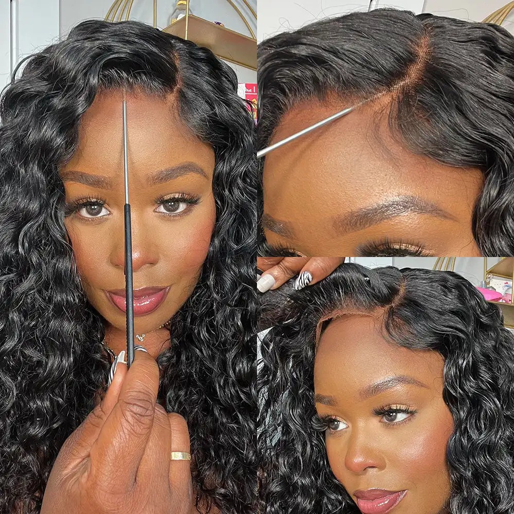 250 Density Invisible Strap 360 HD Full Lace Glueless Wig Deep Wave Frontal Wig Human Hair 30 Inch Water Wave Lace Front Wig Synthetic
