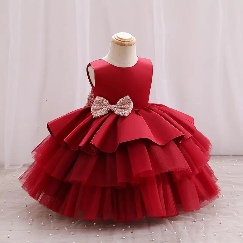 Baby Girls Dress for Birthday Party Wedding Lace Big Bow Dresses Infant Girl 1st Birthday Baby Set Princess White Baptism Dress 250617