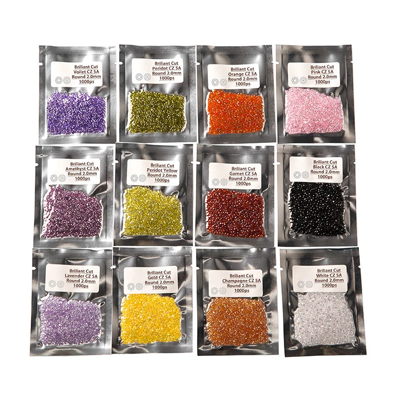 0.8~3.0mm AA CZ Loose Stones 12Colors 1000pcs/bag Brilliant Round Cut Cubic Zirconia Gems Stones For Jewelry DIY Making 250617