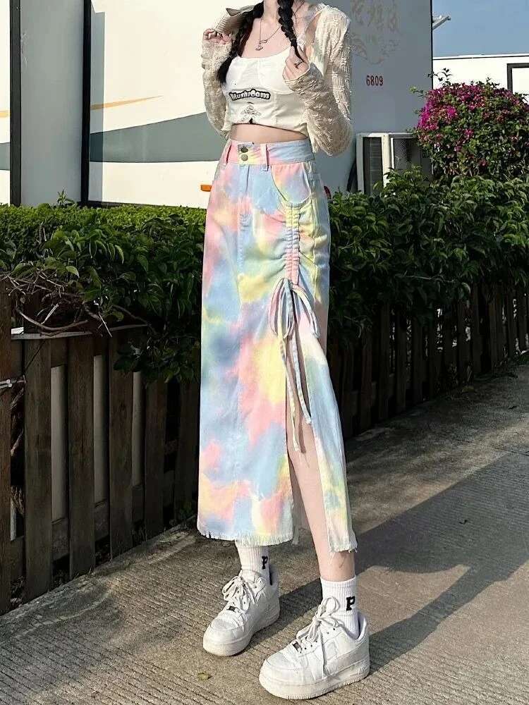 High Waist Woman Denim Skirt Drawstring Jeans Skirts for Women Korean Style Stylish Aesthetic Vintage Clothing Trend 2025 New In