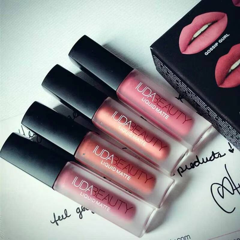 4pcs Lipstick Set Matte Gloss Waterproof Glaze Tint Non-stick Non-Fading Lips Huda Makeup Cosmetic Lip Care happy
