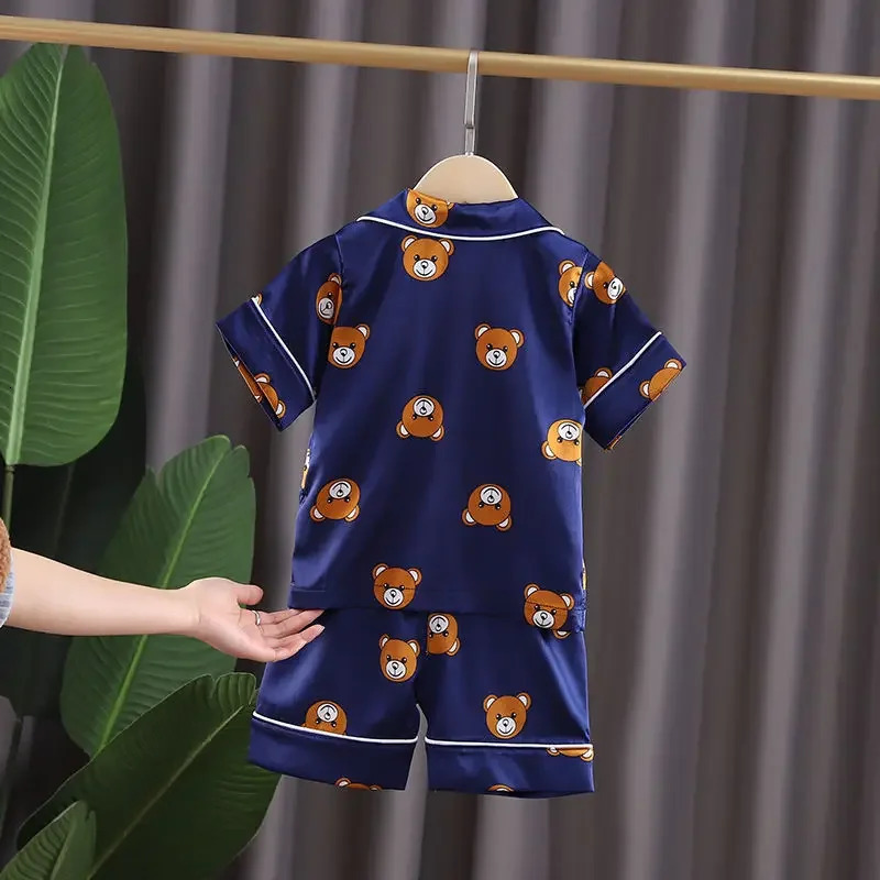 Boys Girls Kids Pajama Sets Cartoon bear short Sleeve Shirt Tops Pants Set Toddler Baby Sleeping Clothes Pijamas Sleepwear 250617