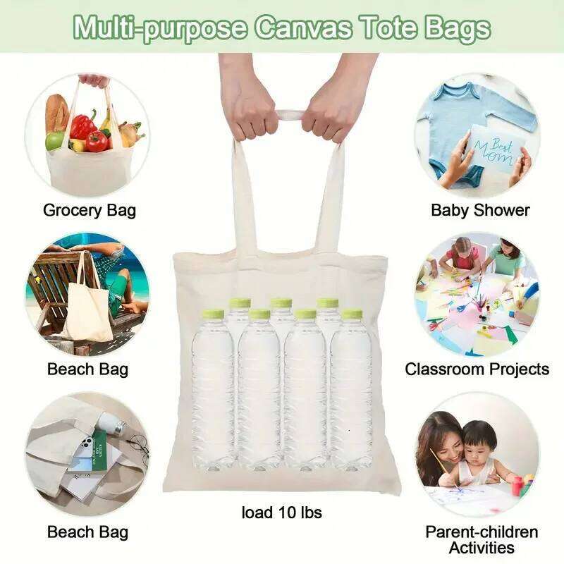 10Pcs/Lot Custom Canvas Shoulder Bags Beige Eco-Friendly Shopping Bag Personalize Large Capacity Handbags