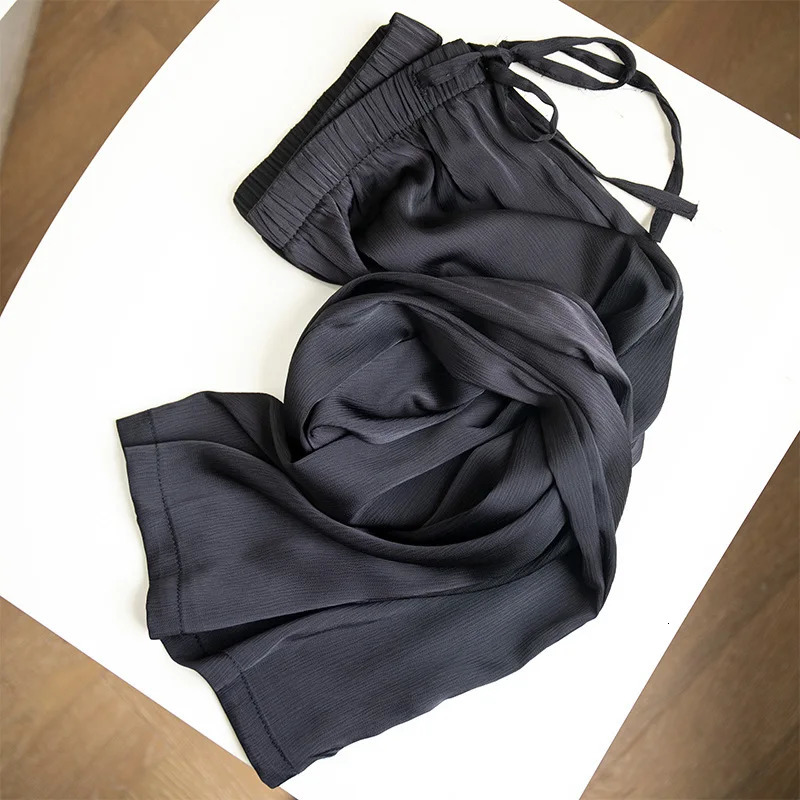 Summer Clothes Pants Women High Waist Satin Straight Pants Ice Silk Sun Protection Casual Pants Smooth Loose Fitting 250616