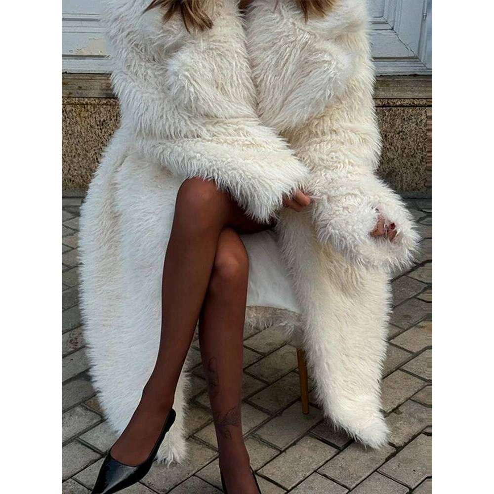 Fashion Fluffy Plush Women's Coat Casual Loose Solid Color Turndown Collar Long Coats Winter Windproof Warm Outerwears