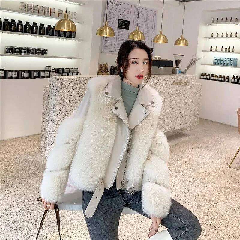 Women Winter Faux Fox Imitation Fur Coat Ladies Motorcycle Clothing Fashion High Quality Thick Warm Coats Female Jacket 779