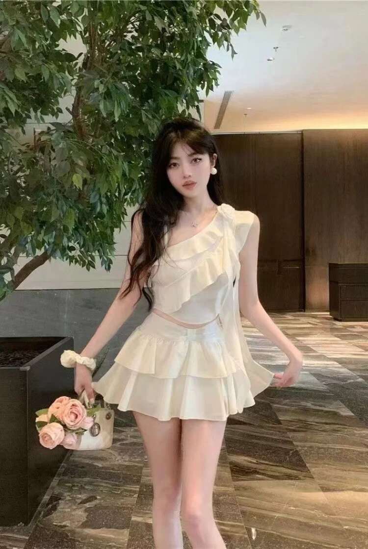 Skirt Woman Outfit Lightly Cooked 2 Pieces Sets for Women Short Sleeve Kawaii Festival Summer Clothes 2025 Chic and Elegant Full