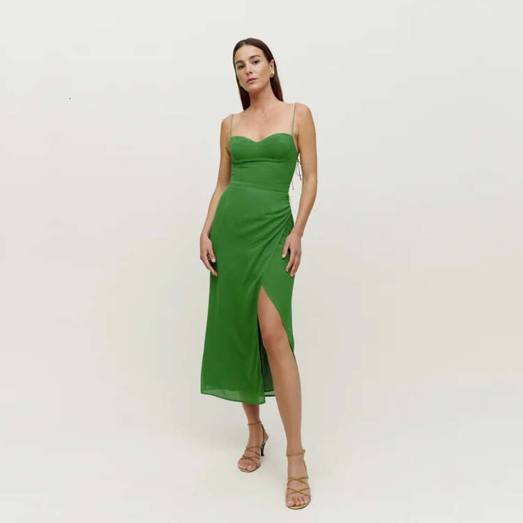 Womens Dresses Beach Dress Maxi Dress Vestidos Dress N231 Summer 2025 Solid Color Split Mid-length Slim Fit Strap Dress French Style Womens Fashion