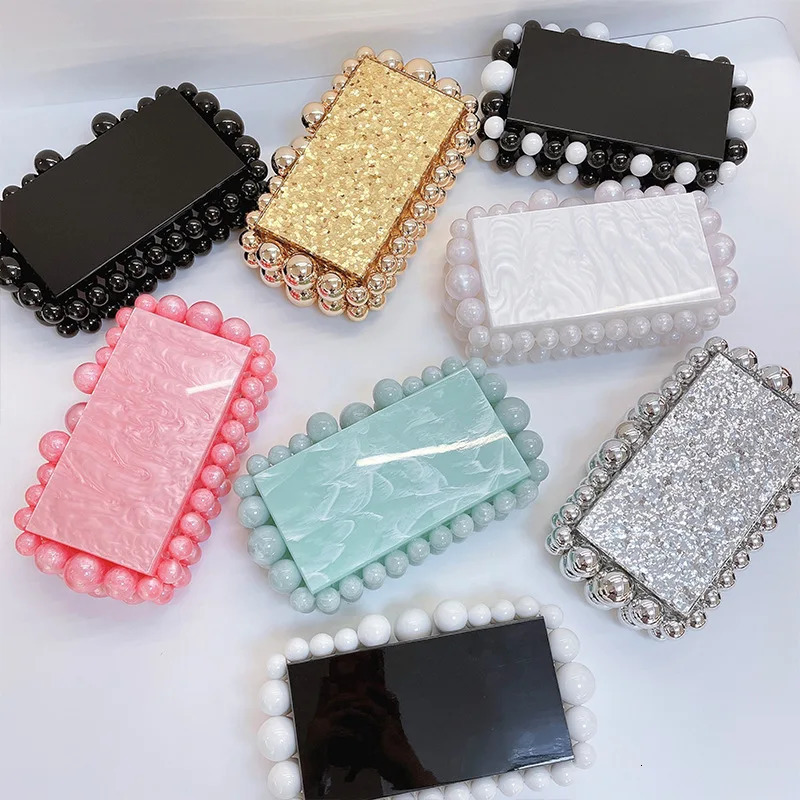 Acrylic Clutch Bag Women Designer Evening Party Beaded Purse Pink Green Purple Pearl Color 250614