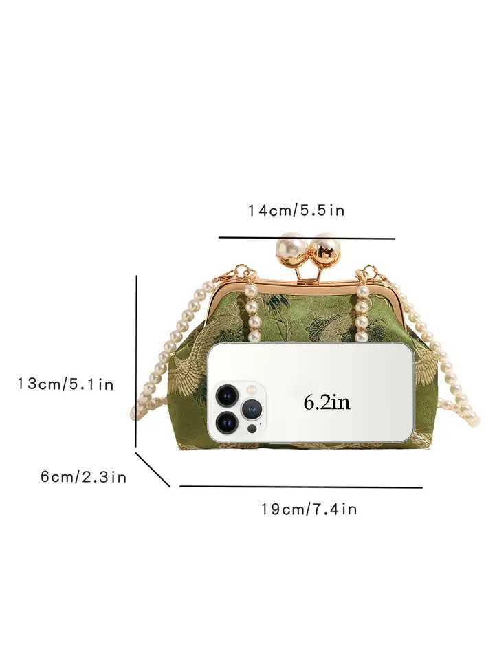 Fashionable And Clip-On Chinese Evening Bag With Contrasting Flower Print Simple Pearl Chain Elegant Crossbody Bag Z250617