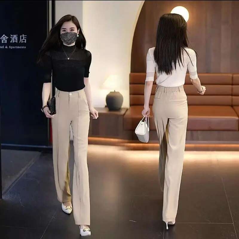 Tailoring White Office Black Trousers for Woman Baggy Work Loose Clothing Solid Wide Leg Womens Pants Brown Straight Classic G