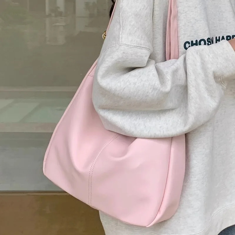 Sweet Korean Fashion Shoulder Bag for Student Girl Simplicity Pink White Color Crossbody Bag Cute High Capacity Book Tote Bag 250614