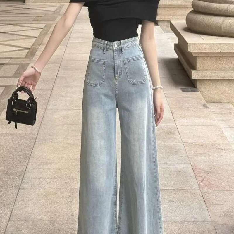 Womens Jeans Wide Leg Loosefit Female Cowboy Pants Stylish Retro Fashion Casual Shiny Pant Emo Harajuku Unique Cool Trousers