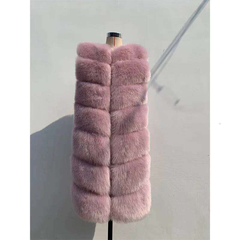 HJQJLJLS 2022 Winter New Women Long Faux Vest Female Sleeveless Artificial Fox Fur Gilet Waistcoat Fluffy Furry Jacket Gray