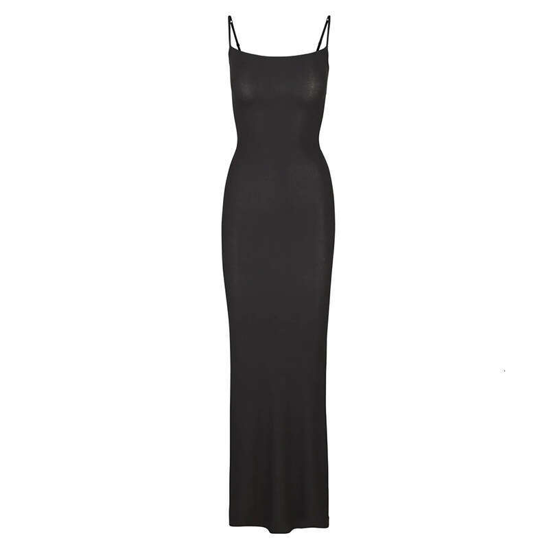 Designer Dresses for Women Womens Dresses N712 Summer New 2025 Solid Color Square Neck Strap Knitted Long Dress Slim Fit Slimming Tight Bodycon