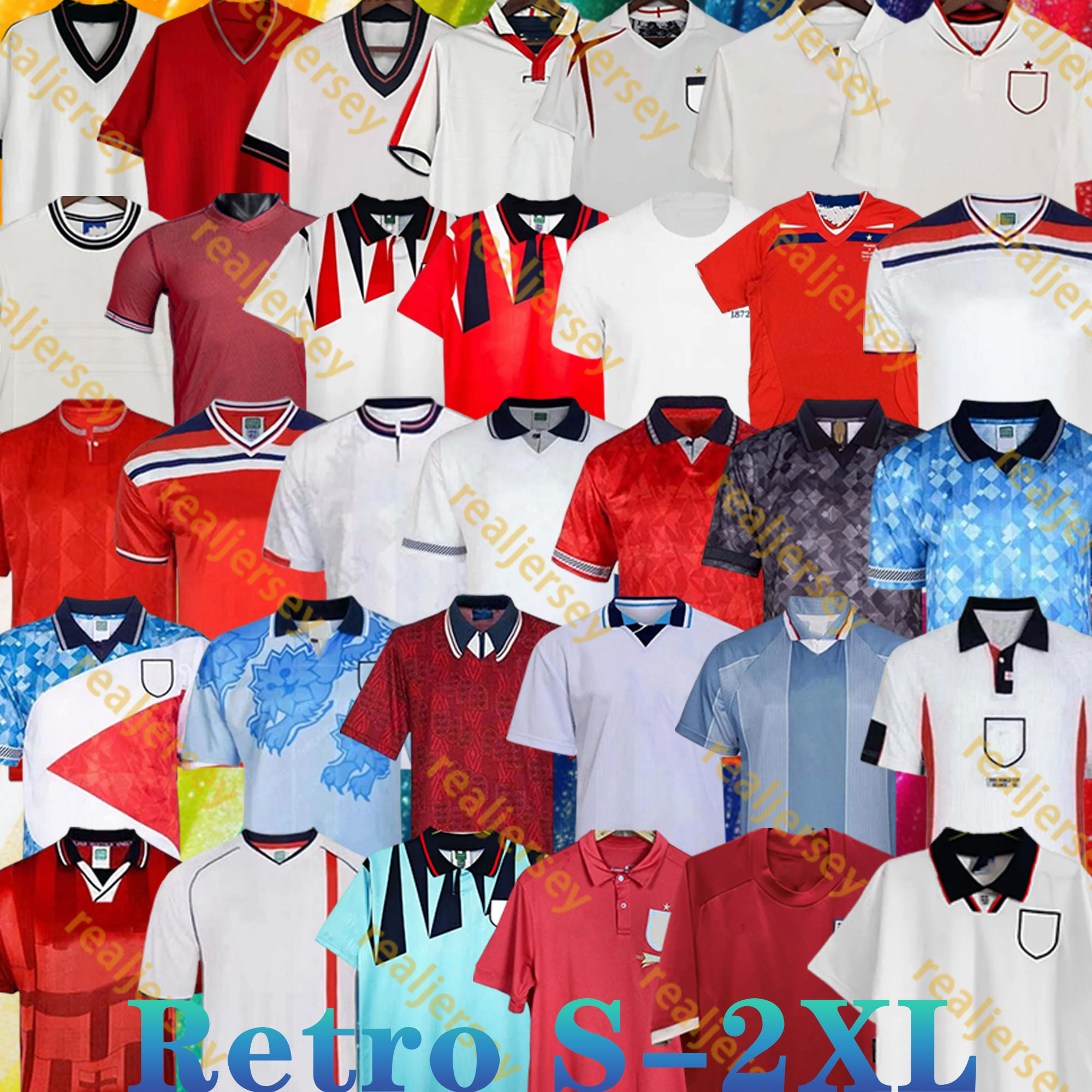1982 1986 2002 2008 England Retro Soccer Jersey 1990 1994 1992 1996 1998 SHEARER OWEN GASCOIGNE GERRARD Scholes MEN KIDS football shirt 92 86 02 08 90 96 98 Home away Red